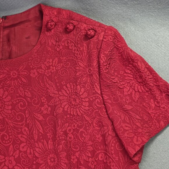 Talbots Dress Womens 12 P Red Silk Jacquard Floral A Line Midi Party Event Glam - Picture 4 of 15